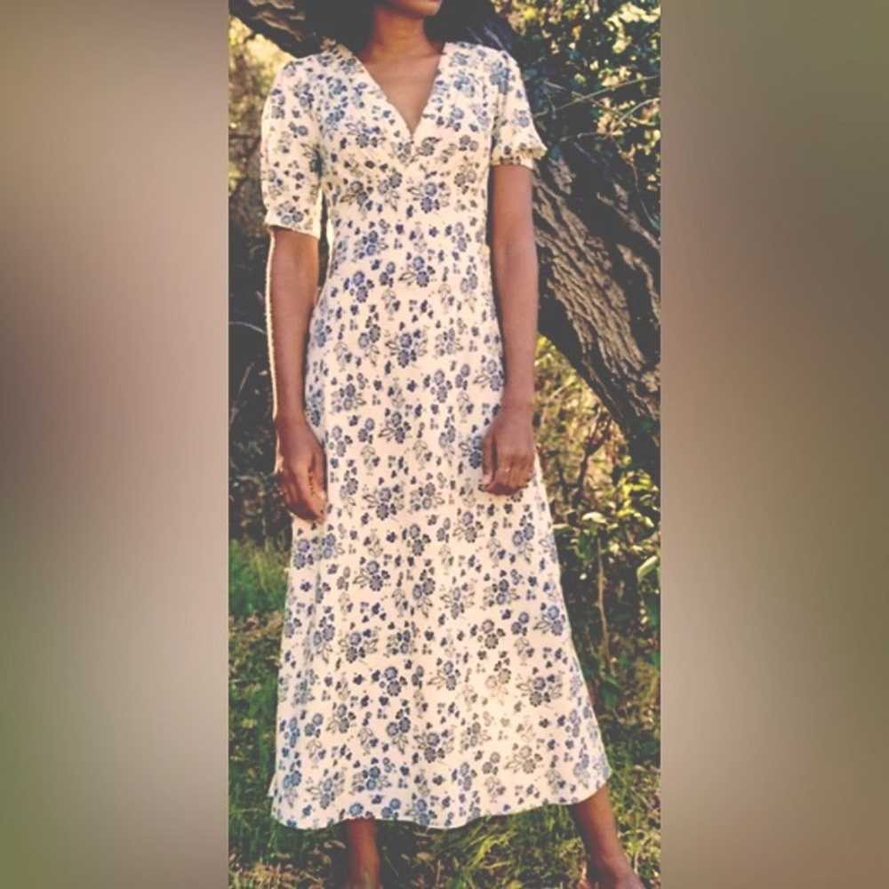 Christy Dawn Cream and Blue Floral Midi Dress